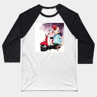 Fifties Lambretta Girl Baseball T-Shirt